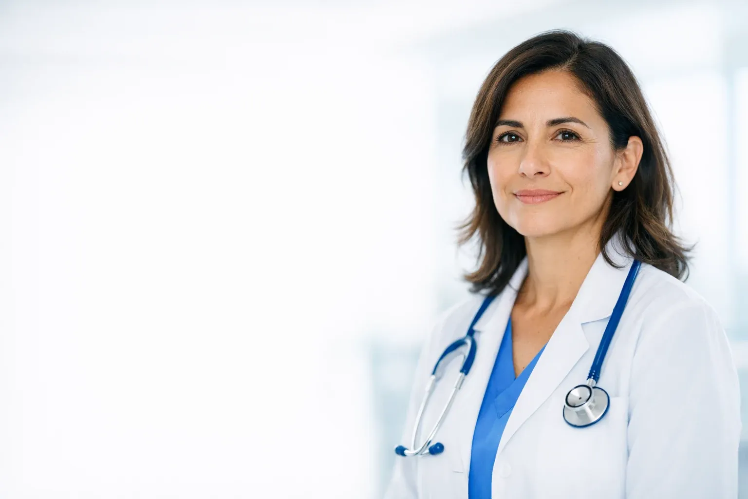 Médica colegiada en una clínica luminosa: el respaldo clínico de AiON